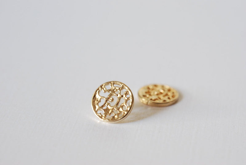 Vermeil Gold Filigree Disc-18k Gold Plated Sterling Silver, Gold Round Disc, Filigree Design, Vermeil Gold Plated Charms Wholesale, 164